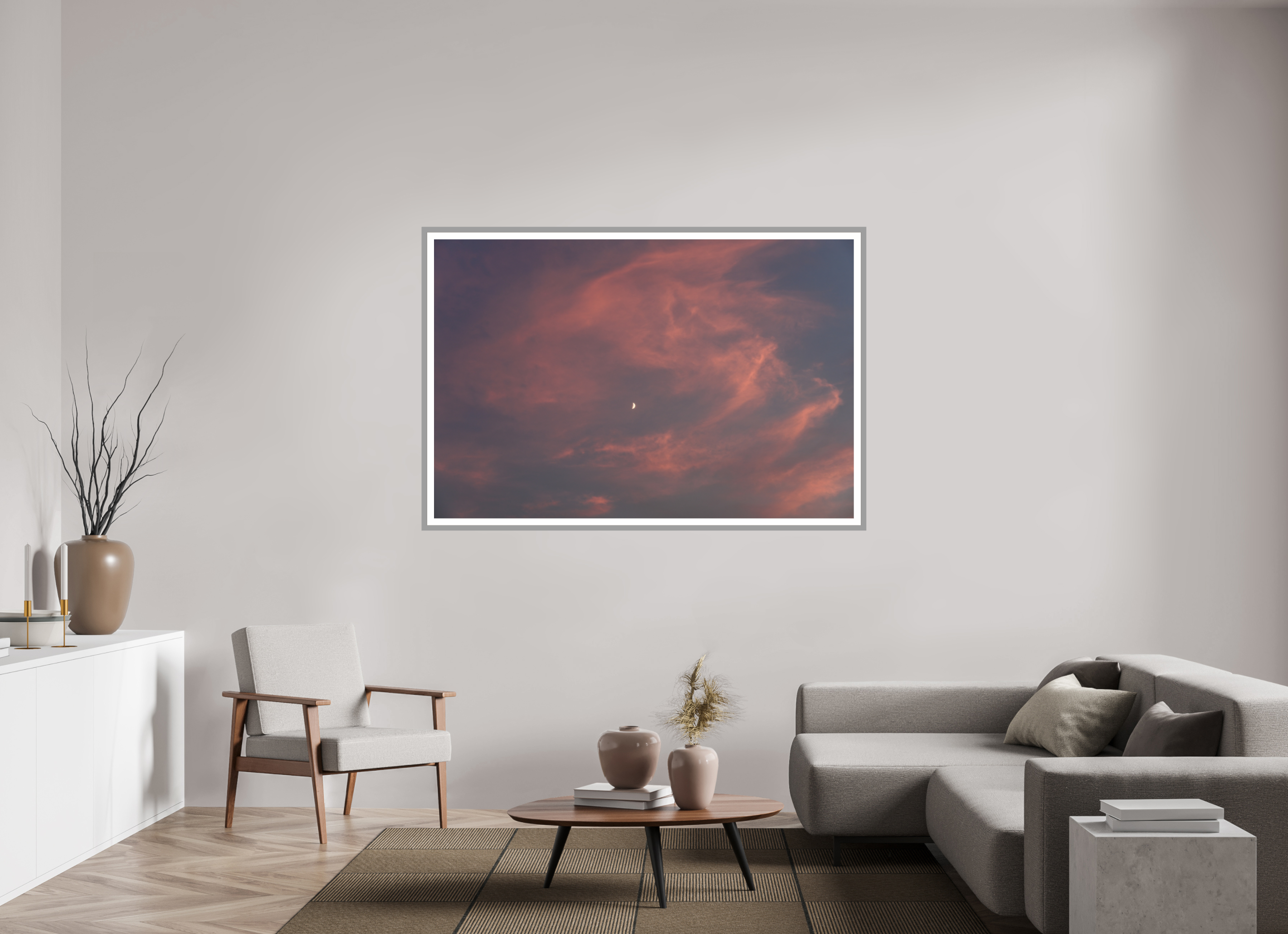 66 x 44″, Matt Light Gray Crescent in Blush