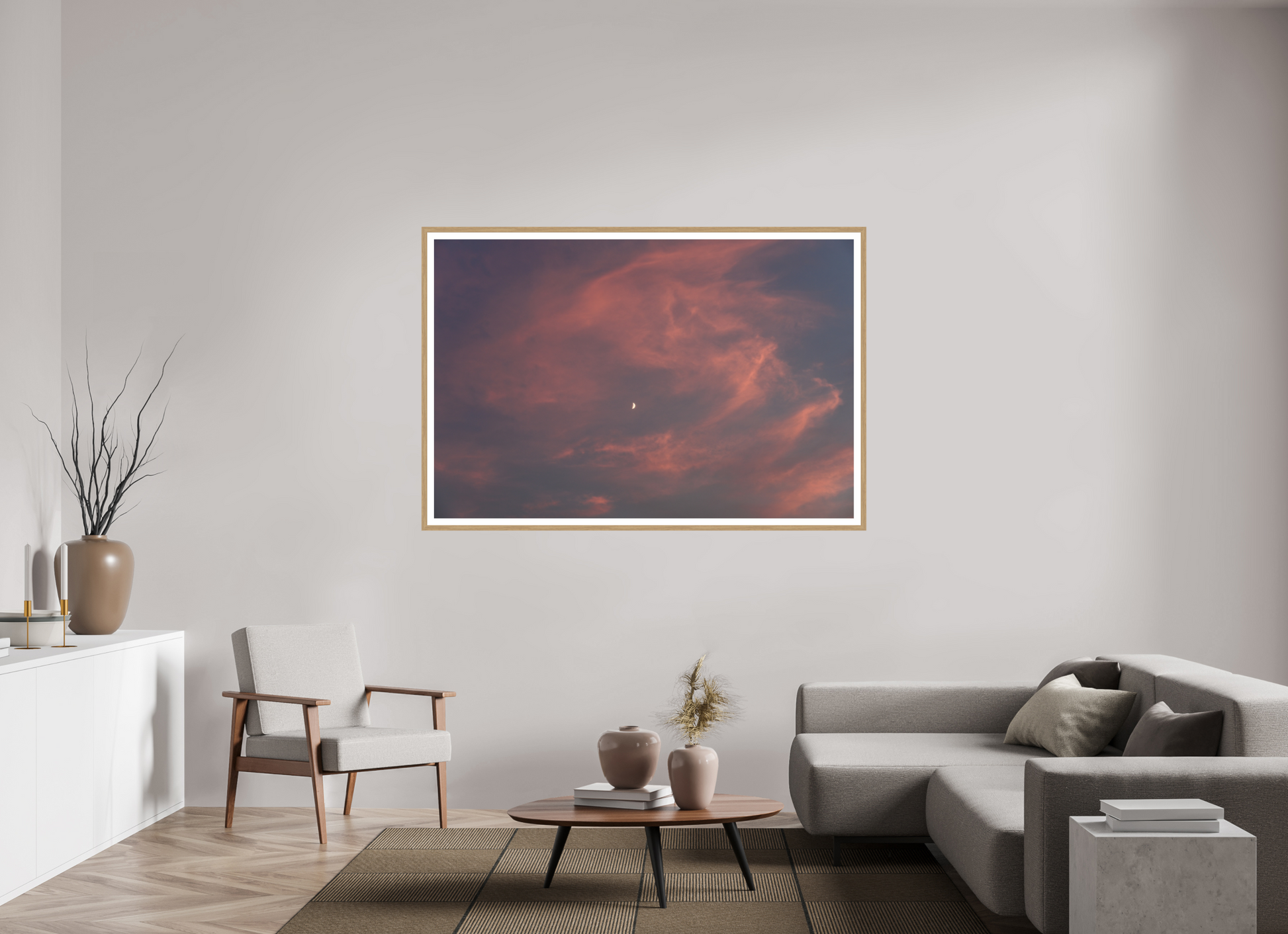 66 x 44″, Natural Oak Crescent in Blush