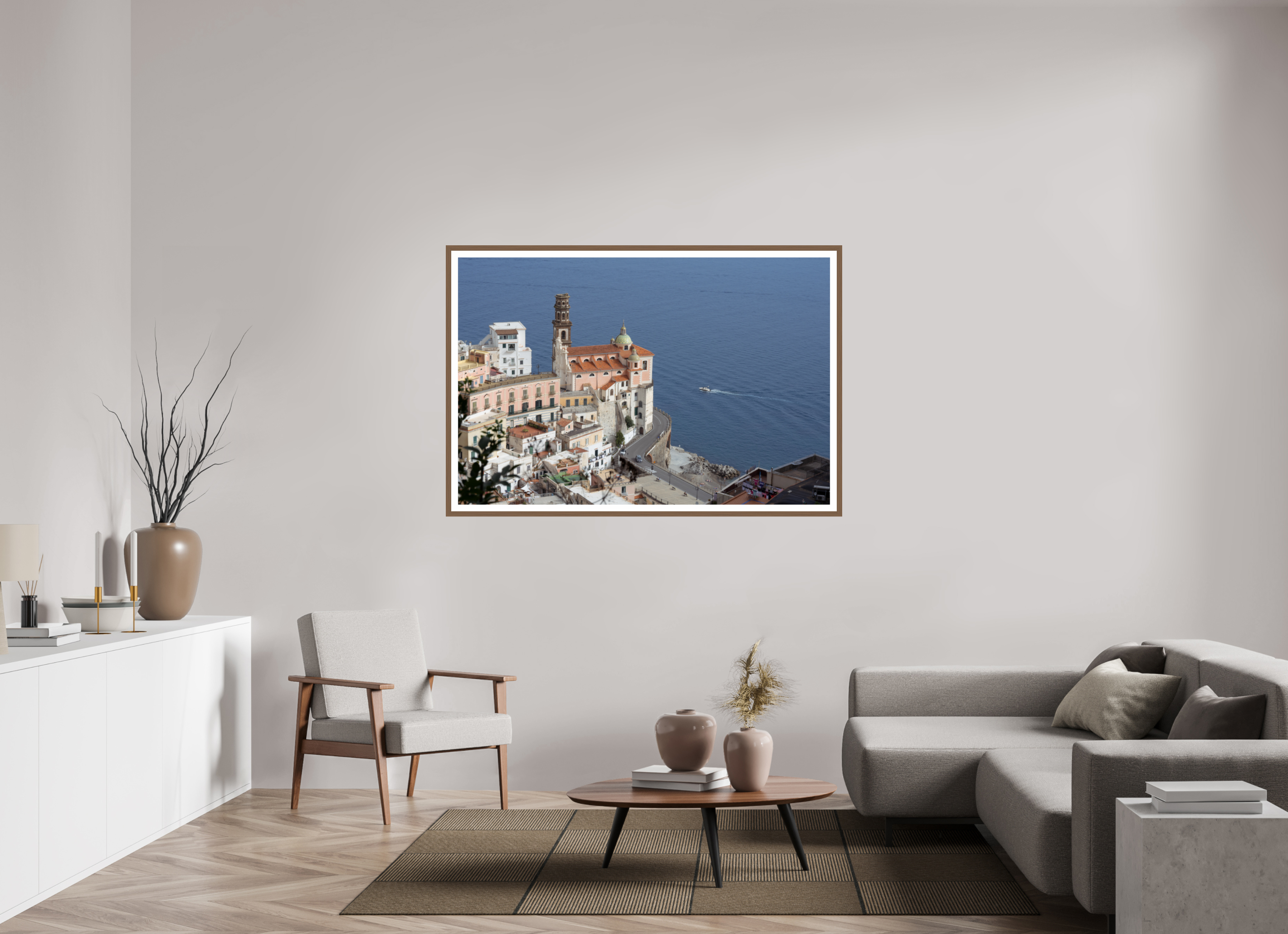 60 x 40″, Walnut A Cathedral Over Blue