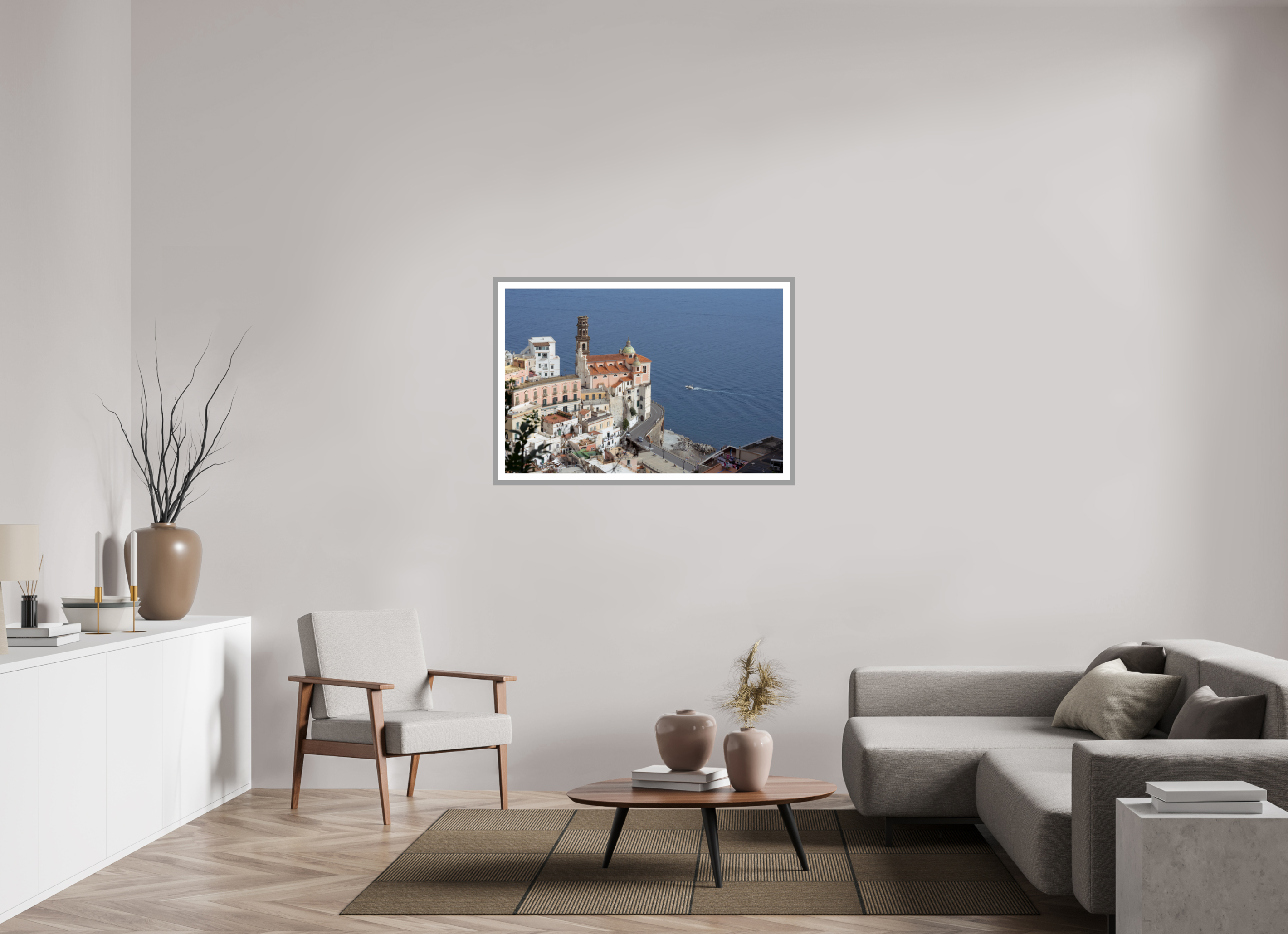 45 x 30″, Matt Light Gray A Cathedral Over Blue