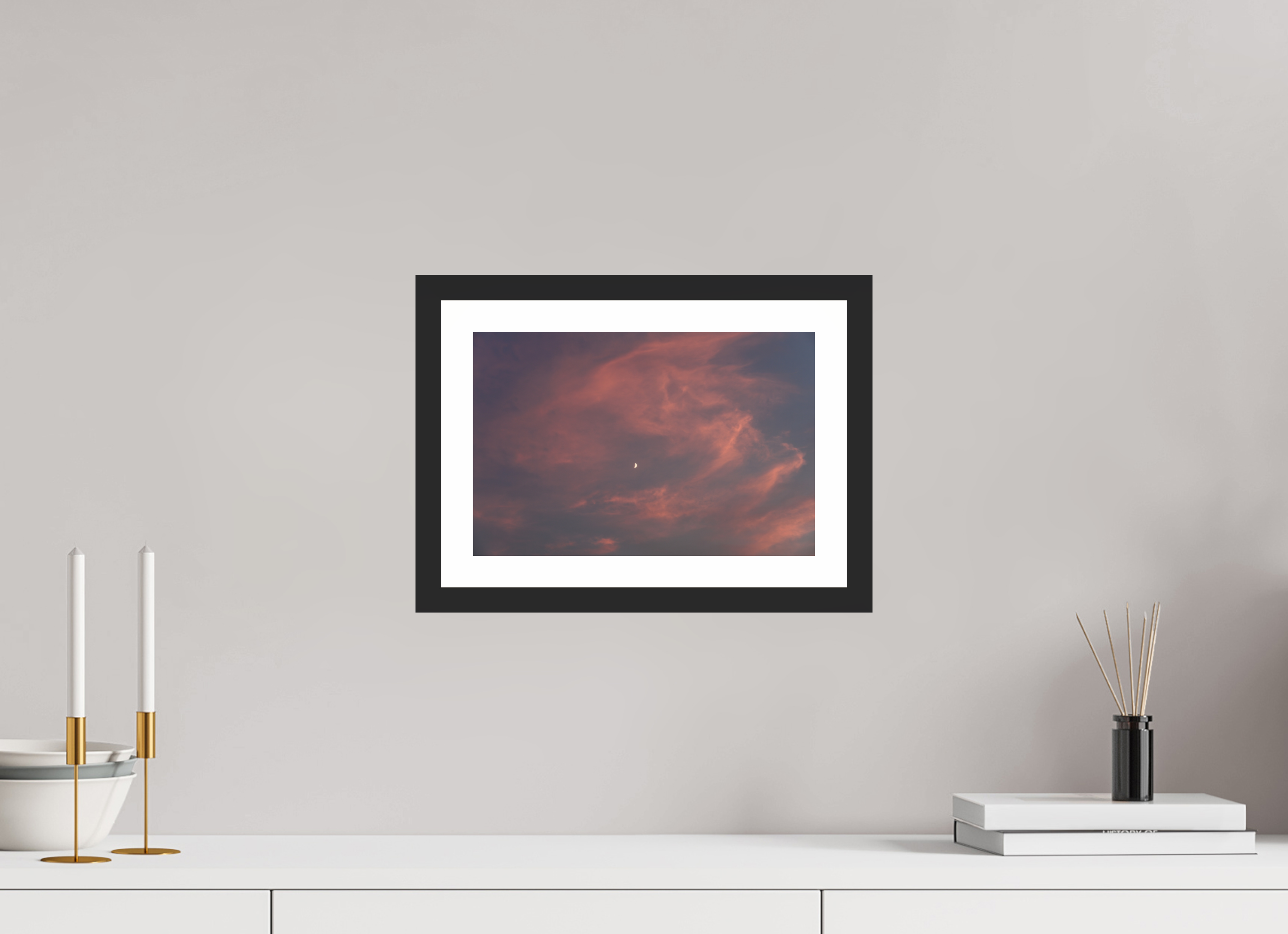 12 x 8″, Matt Black Crescent in Blush