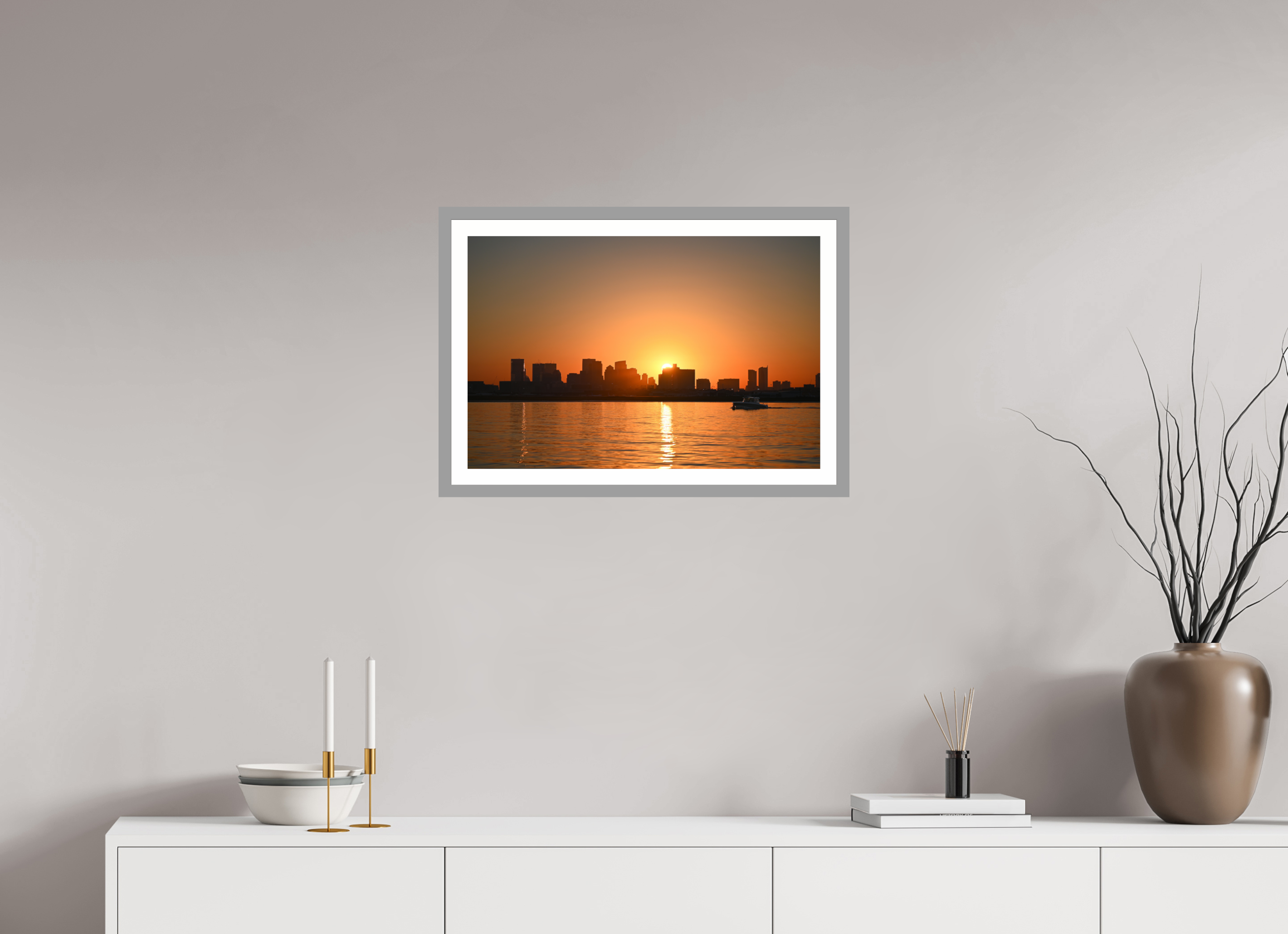 24 x 16″, Matt Light Gray The Day Begins in Gold