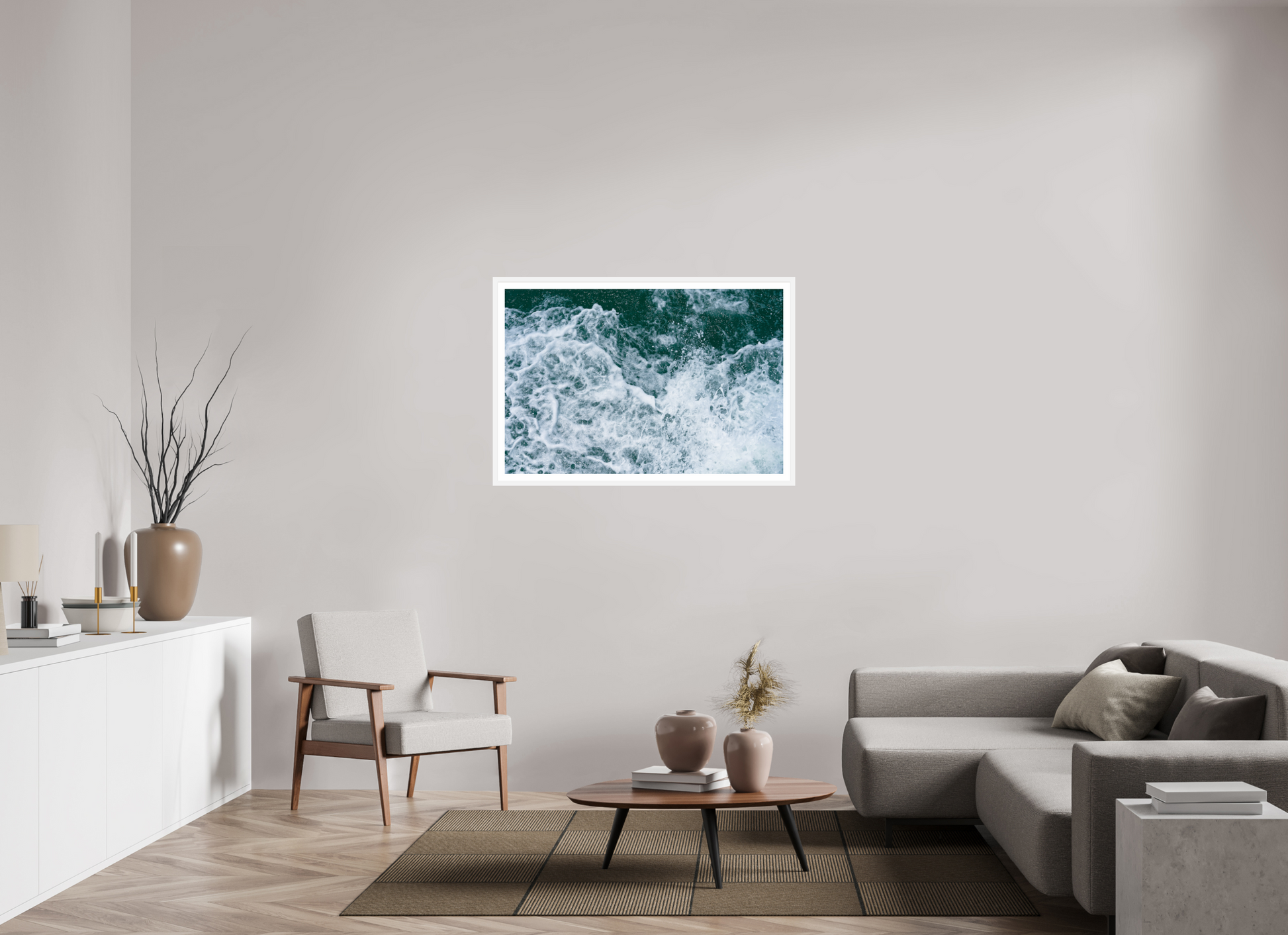 45 x 30″, Matt White Foam and Fury