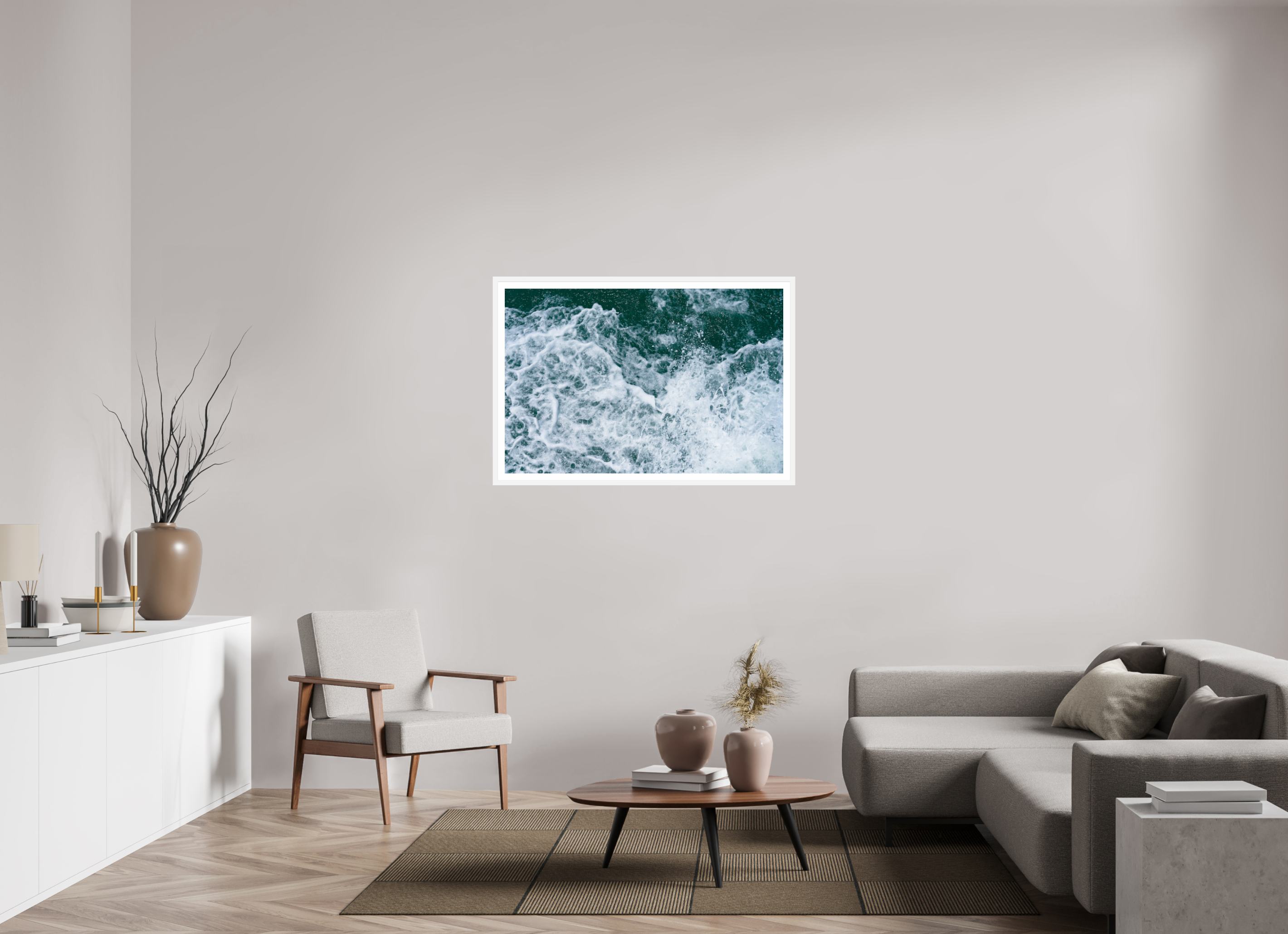 45 x 30″, Matt White Foam and Fury